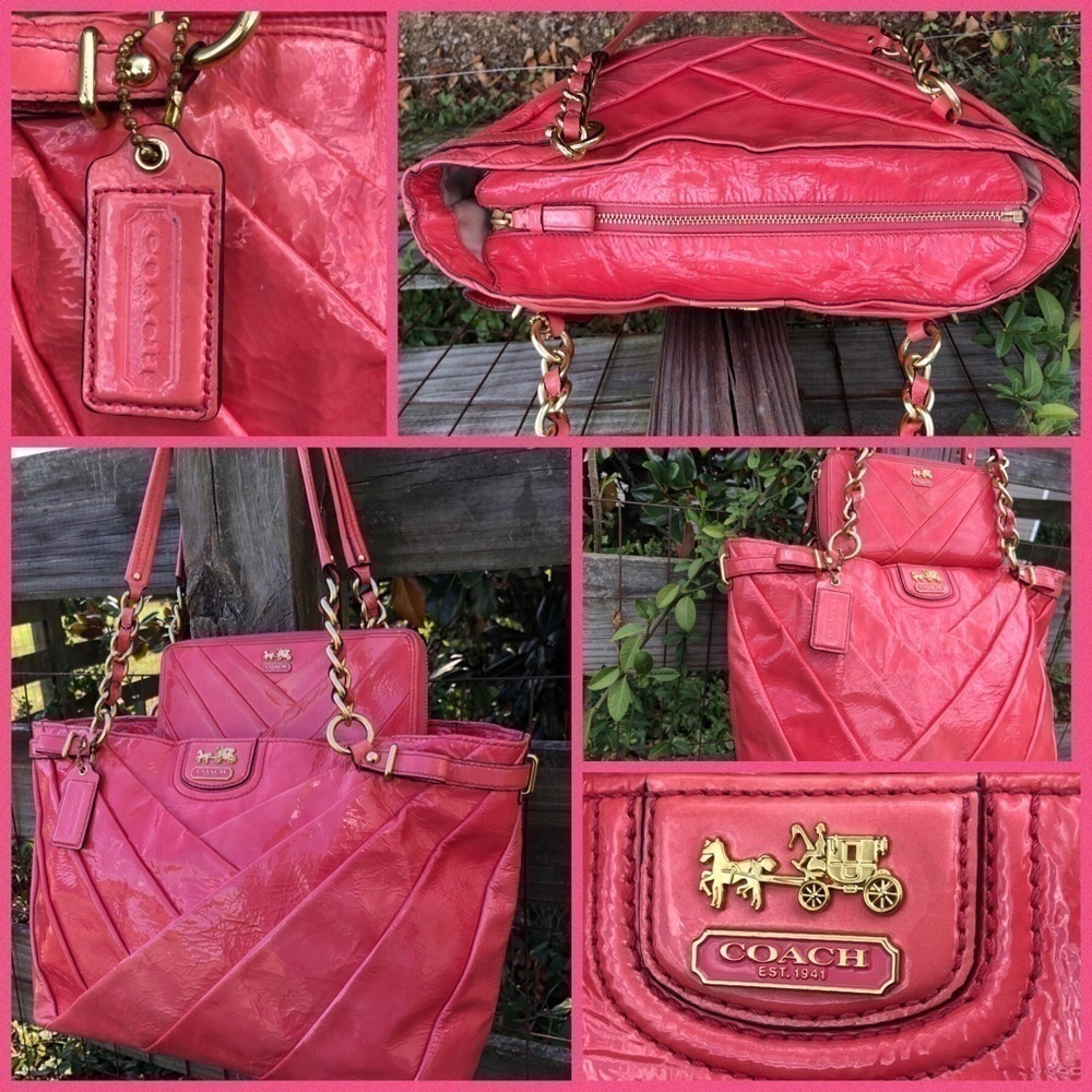 Coach Madison Diagonal Pleat Patent Pink Bag 21300 - Picture 4 of 9